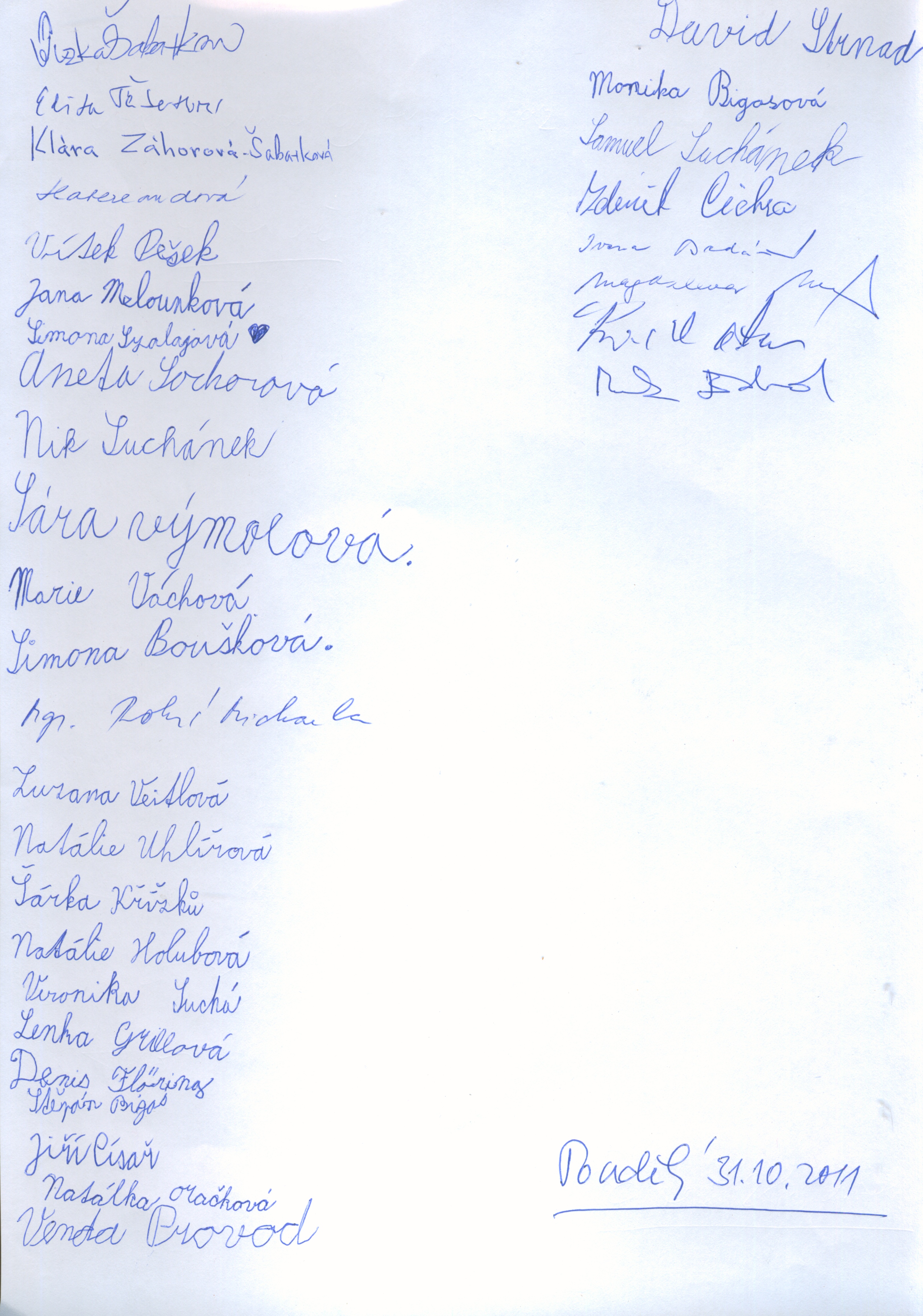 Podpisy návštěvníků 31.10.2011
